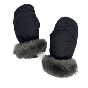Hot Paws Black Insulated Winter Mittens with Grey Faux Fur Trim Adult Medium